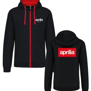 Pánská mikina na zip s kapucí a motivem Aprilia - Černá Levný