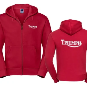 Zlevněný Pánská mikina na zip s kapucí a motivem Triumph - Červená