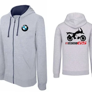 Pánská mikina na zip s kapucí a motivem BMW R 1200 GS - Šedá Značkový